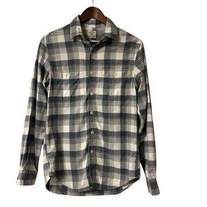 J.Crew Men’s Blue Cream Plaid Flannel Shirt XS 100% Cotton Grunge Workwear